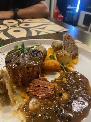 Juicy marble pepper steak  at Bistro Maha in Ljubljana