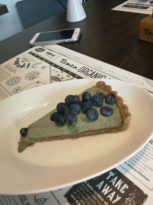 matcha pie with blueberries at Bistro Maha in Ljubljana