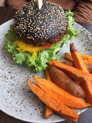 burger with sweet potatoes at Bistro Maha in Ljubljana