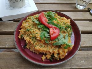 Sweet potato risotto with spinach at LYR Speciality Coffee and Food in Pecs