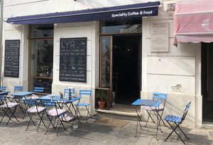 Outdoor seating area at LYR Speciality Coffee and Food in Pecs