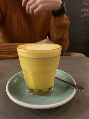 💛 golden mylk turmeric latte ✨ at LYR Speciality Coffee and Food in Pecs