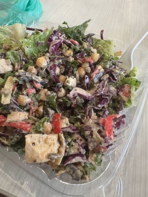 Tofu and falafel added to a vegan Caesar salad. Good stuff    at Ugrean in Orlando