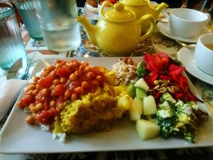 The Chickpea Chole, filling and very very mild spice with all colours of the rainbow, very nutritious with exciting flavours at The Peppercorn in Huddersfield