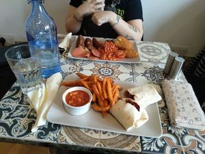All day breakfast wrap with sweet potato fries and a big breakfast at The Peppercorn in Huddersfield