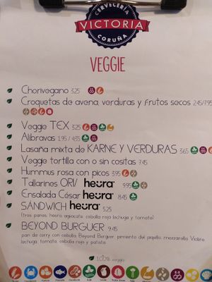 Vegan options in the menu at Cerveceria Victoria in A Coruna