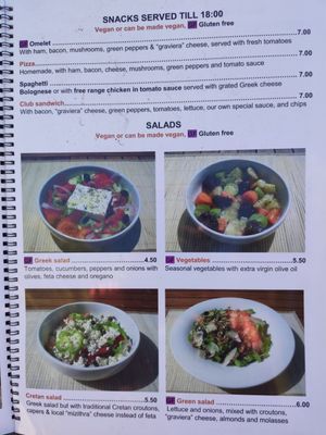 Salad menu at Talos Restaurant in Crete