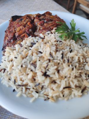 Baked eggplant with rice at Talos Restaurant in Crete