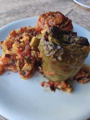 Stuffed pepper and tomatl at Talos Restaurant in Crete