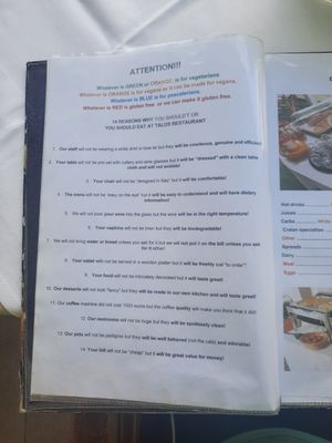 Menu at Talos Restaurant in Crete