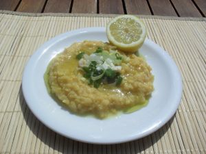 "Fava" Bean dip with fresh onion and extra virgin olive oil at Talos Restaurant in Crete