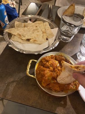 Aloo gobi with vegan garlic naan  at Incredible India in Dubrovnik