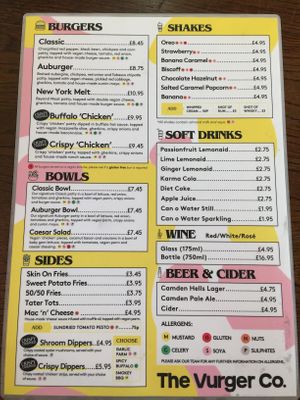The menu  at The Vurger Co - Richmix Square in East London