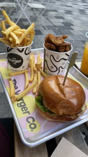 Fries & shroom dippers & burger at The Vurger Co - Richmix Square in East London