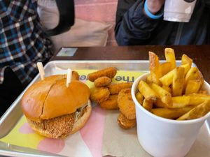 Hunny Chick’n, nuggets and fries  at The Vurger Co - Richmix Square in East London