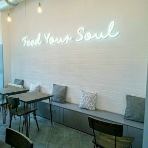 seating area at The Vurger Co - Richmix Square in East London