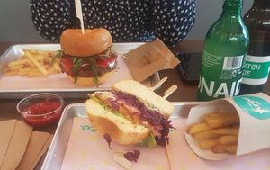 Auburger in front, MLR in the back at The Vurger Co - Richmix Square in East London