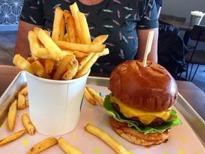 New York Melt with Skin On Fries  at The Vurger Co - Richmix Square in East London