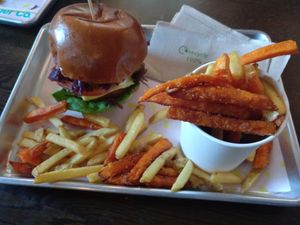 vegan burger and fries at The Vurger Co - Richmix Square in East London