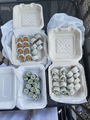 Yam roll, veggie tofu roll, cucumber roll, avocado roll  at Kojo Sushi in Penticton