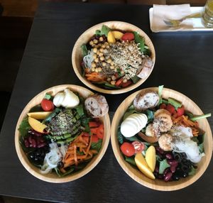 3 different bowls (grains, shrimp, and avocado). Can be customized. at Bottle & Bowl in Seogwipo