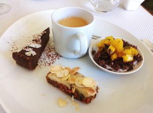A trio of vegan desserts at Les Mille Poetes in Narbonne