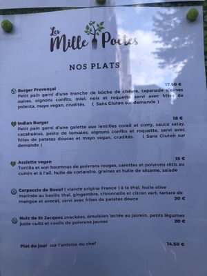 Menu as of July 2023  at Les Mille Poetes in Narbonne