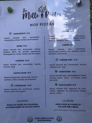 Menu as of July 2023  at Les Mille Poetes in Narbonne