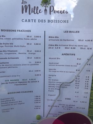 Menu as of July 2023  at Les Mille Poetes in Narbonne