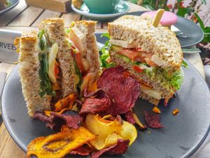 Club sandwich with smoked tofu at Anne&Max in Arnhem