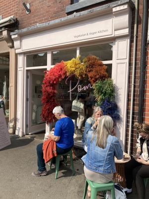 Outside seating on a sunny day at Pom Kitchen - Sharrow in Sheffield
