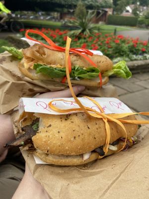 Miso mushroom and vegan cheese and onion sandwiches   at Pom Kitchen - Sharrow in Sheffield