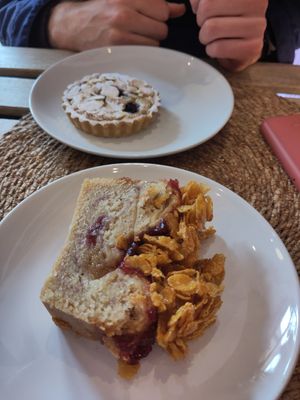 Cornflake jam Roly poly cake, lemon frangipane in background at Pom Kitchen - Sharrow in Sheffield