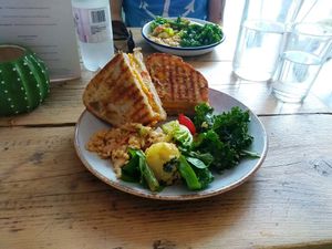 'tuna' melt jaffle with salads at Pom Kitchen - Sharrow in Sheffield