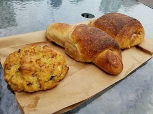 scones and croissants  at Eureka Compass Vegan Food in St Paul