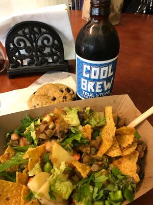 Taco salad and a chocolate chip cooked.  at Eureka Compass Vegan Food in St Paul