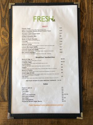 Menu 2024  at Fresh & Sweet in Regina
