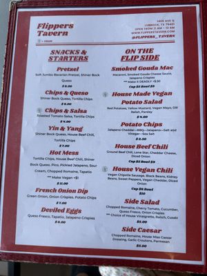 Menu  at Flippers Tavern in Lubbock