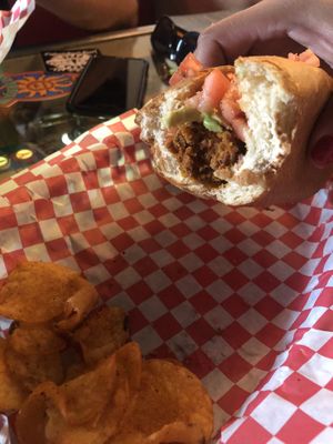 Veggie dog n chips at Flippers Tavern in Lubbock