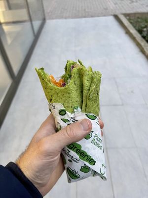 Vegan Wrap - clearly marked as vegan.   at green & protein in Pristina
