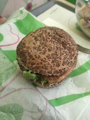 Lentil burger at green & protein in Pristina