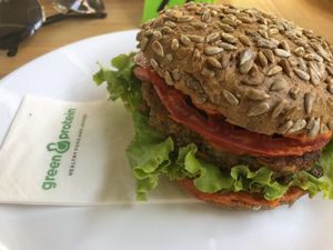Vegan Burger at green & protein in Pristina