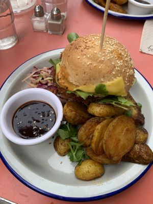 Vegan Burger with Potatoes and Barbecue Sauce  at Jah Jah in Paris