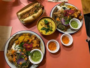 Bol Froid (cold bowl), vegan hot dog, soup  at Jah Jah in Paris