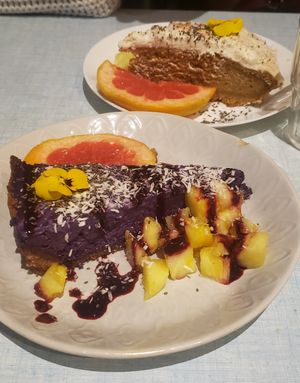 Blueberry cheesecake and sweet potato cake at Jah Jah in Paris