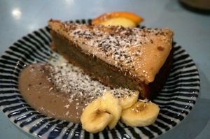 Banana cake w/peanut sauce at Jah Jah in Paris