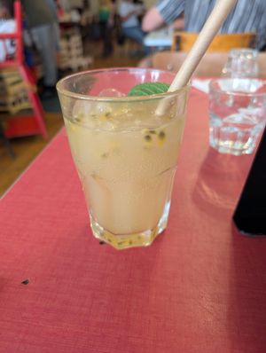 Ginger and passion fruit drink at Jah Jah in Paris