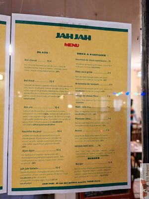 Menu at Jah Jah in Paris