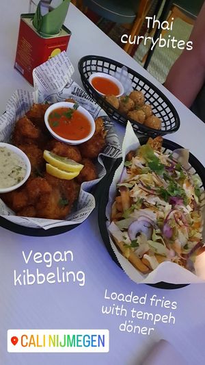Loaded fries with tempeh döner, thai currybites at Bar Cali in Nijmegen