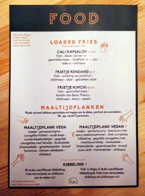 Menukaart at Bar Cali in Nijmegen